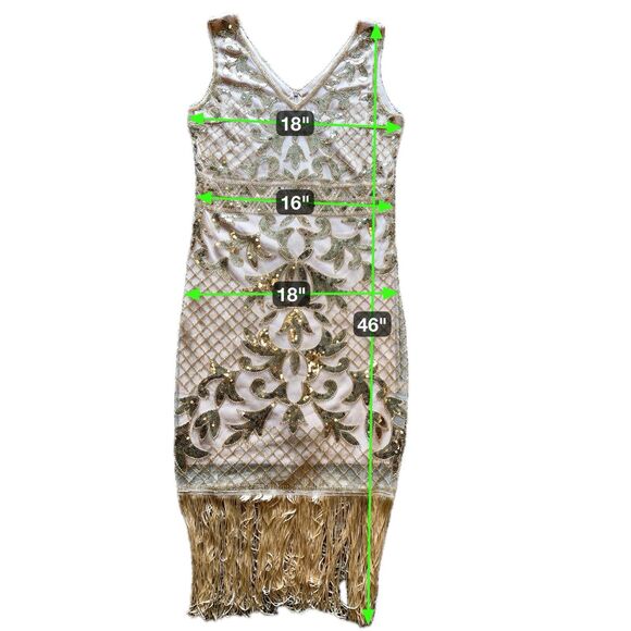 Unique Retro Flapper Dress L Sequin Beaded Showgirl Fringe 20s Gatsby Burlesque - Picture 10 of 12